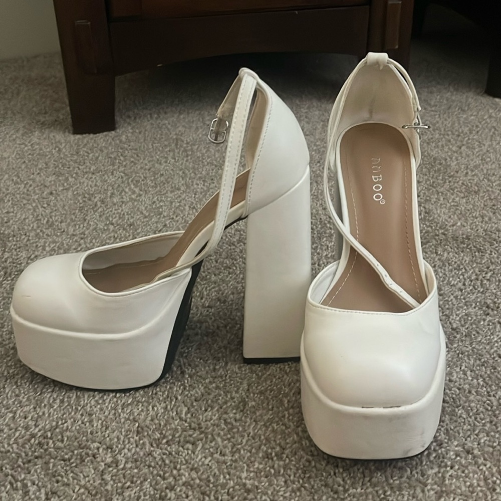 White chunky heels